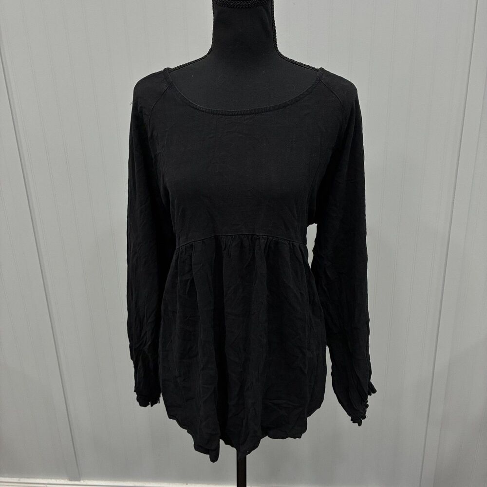 Umgee Women’s 1XL Black Mineral Wash Babydoll Linen Blend Tunic Top Boho Comfort - Picture 1 of 7
